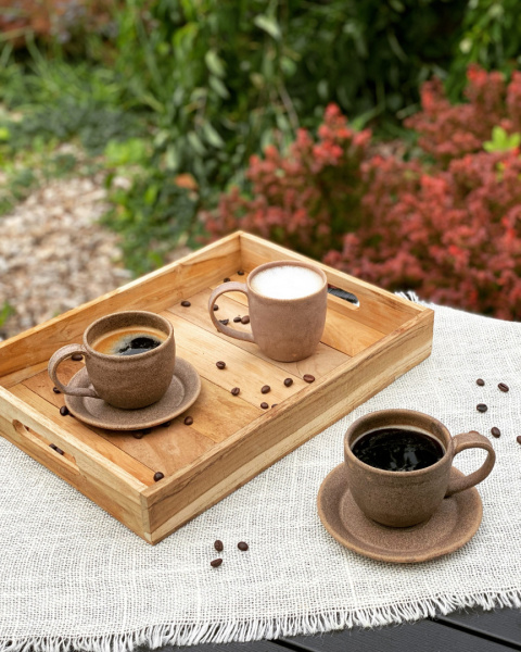 Beżowa filiżanka ceramiczna ze spodkiem ok 250 ml Beżowa filiżanka ceramiczna ze spodkiem ok 250 ml