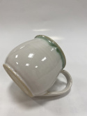 Kubek ceramiczny biały z zielona obwódka 200 ml, ceramika ręcznie robiona
