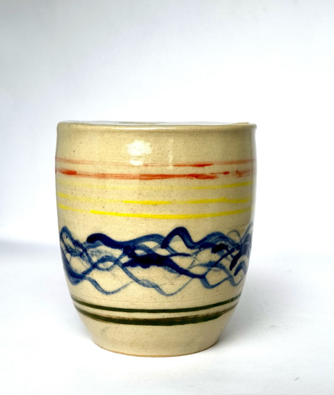 Kubek ceramiczny ToGo w kolorowe szlaczki Ok 400 ml Kubek ceramiczny ToGo w kolorowe szlaczki Ok 400 ml