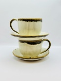 Ceramiczna, kremowa filiżanka ze spodkiem, żłobiona ok 250ml