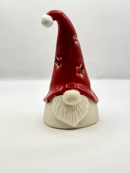 Gnom w czerwonej czapce lampion ceramiczny