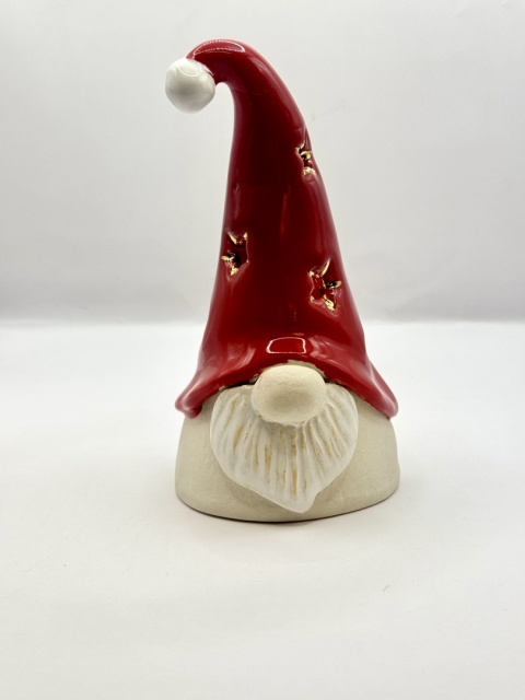 Gnom w czerwonej czapce lampion ceramiczny