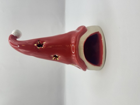 Gnom w czerwonej czapce lampion ceramiczny