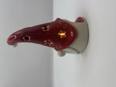 Gnom w czerwonej czapce lampion ceramiczny