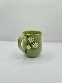 Kubek ceramiczny 250 ml zielony ze stokrotkami