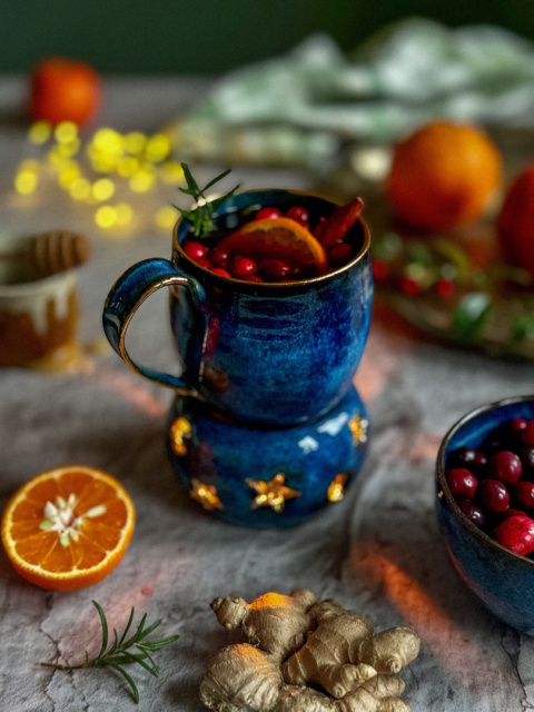 Niebieski, złocony kubek ceramiczny z podgrzewaczem Niebieski, złocony kubek ceramiczny z podgrzewaczem