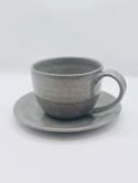 Szara filiżanka ceramiczna ze spodkiem ok 300 ml.