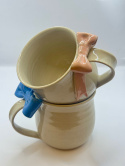 Uroczy, duży kubek ceramiczny z kokardką z jasnego różu ok 400 ml