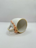 Uroczy kubek ceramiczny z różowa kokardką i złoceniem ok 300ml
