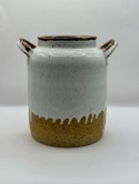 Wazon ceramiczny z uchami 16 cm biało-beżowy nakrapiany