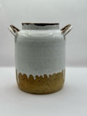 Wazon ceramiczny z uchami 16 cm biało-beżowy nakrapiany